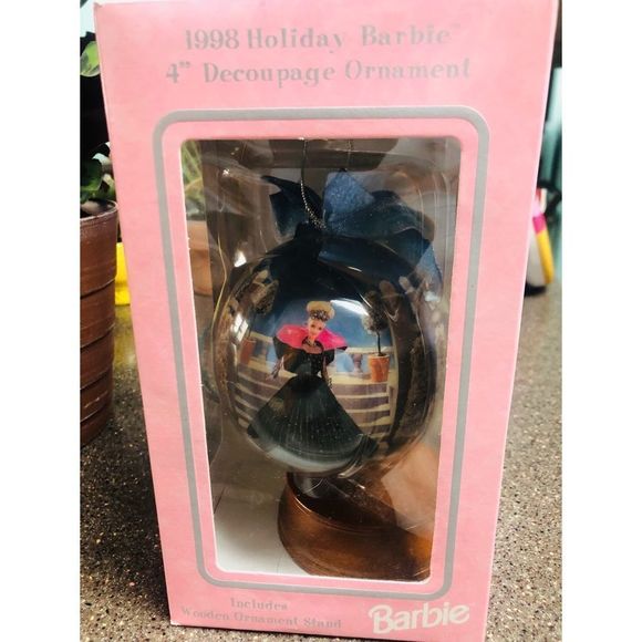 VTG 1998 HOLIDAY BARBIE DECOUPAGE 4”ORNAMENT - Picture 3 of 6